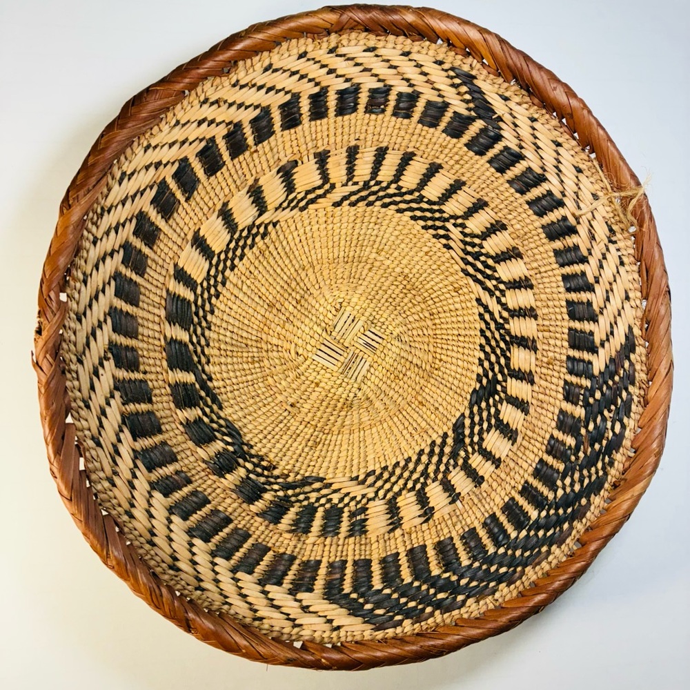 Handwoven Tonga Basket with Black and Tan Snake Pattern